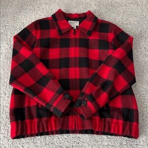 Pendleton Women’s Buffalo Plaid Red Black Wool Zip Front Bomber Jacket